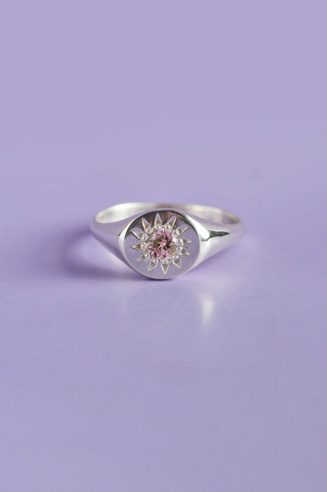 Daisy Pink Tourmaline Signet Silver Ring