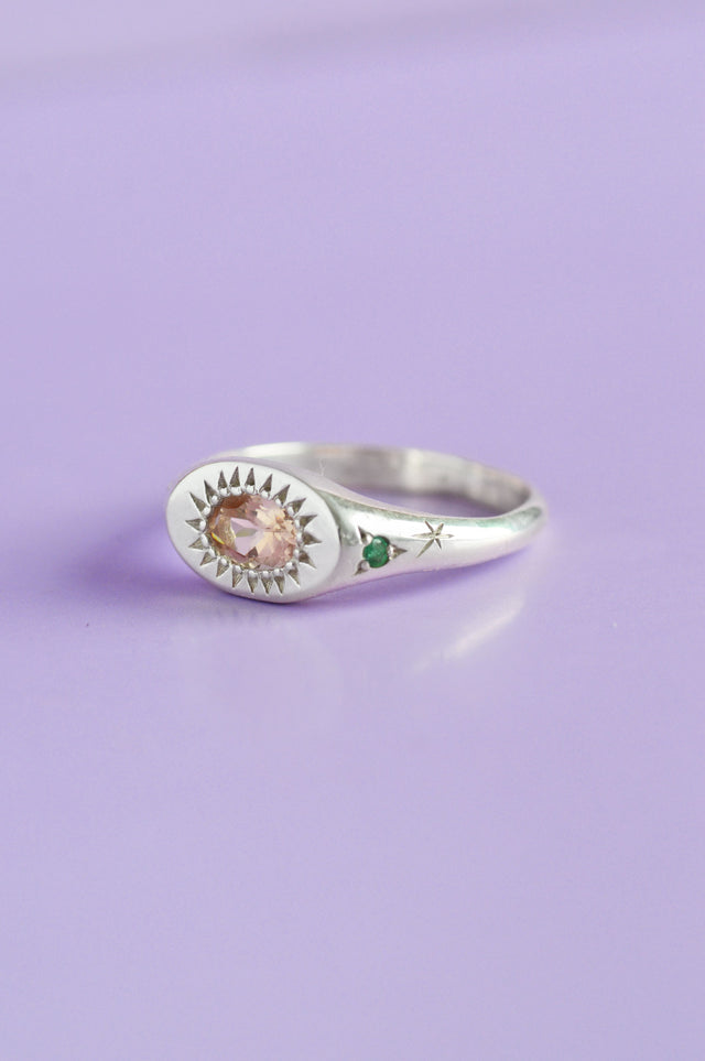 Penny Peach Tourmaline Silver Ring