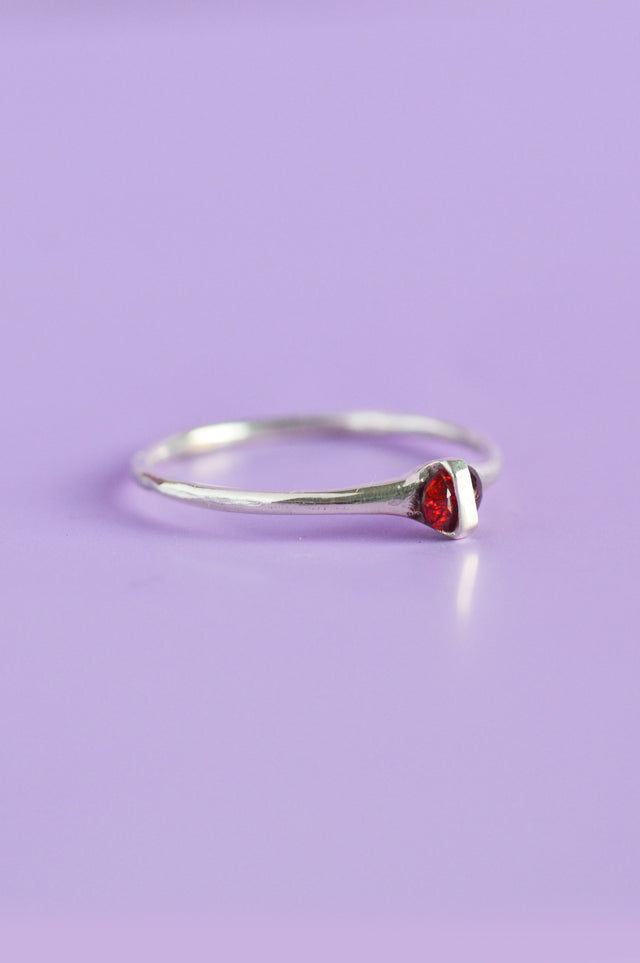 Capsule Red Garnet Silver Ring