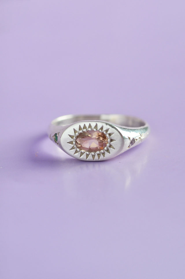 Penny Peach Tourmaline Silver Ring