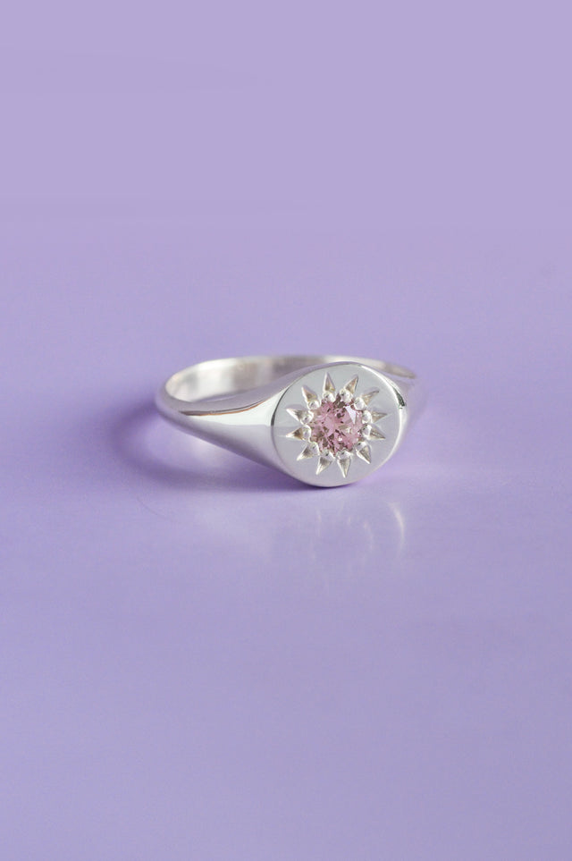 Daisy Pink Tourmaline Signet Silver Ring