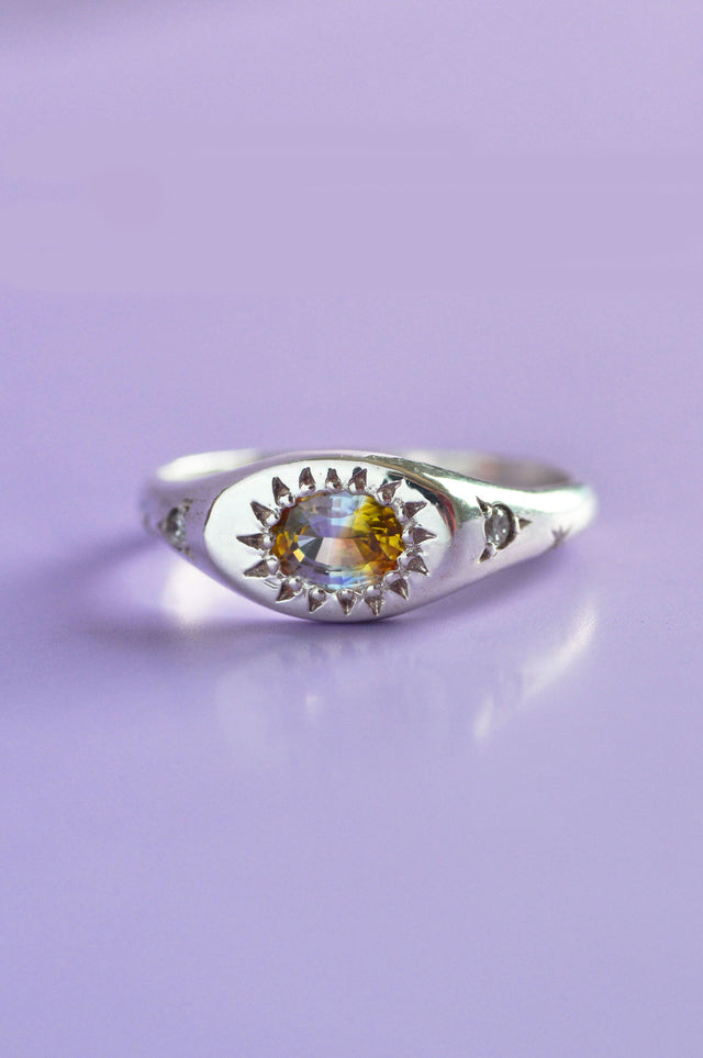 Penny Blue & Yellow bicolour Sapphire Silver Ring 728-4