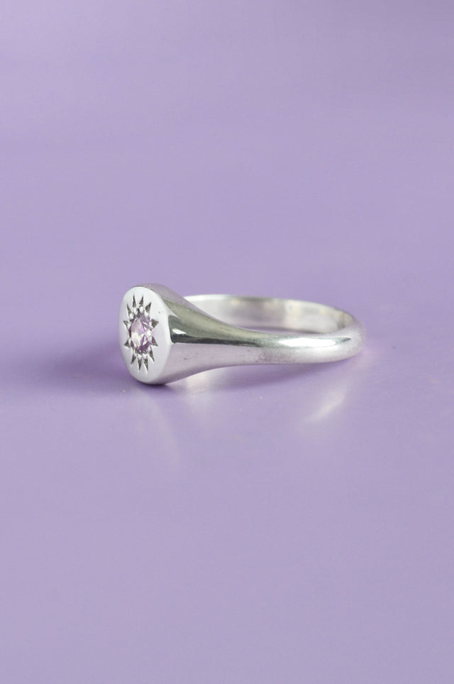 Daisy Pink Sapphire Silver Signet Ring