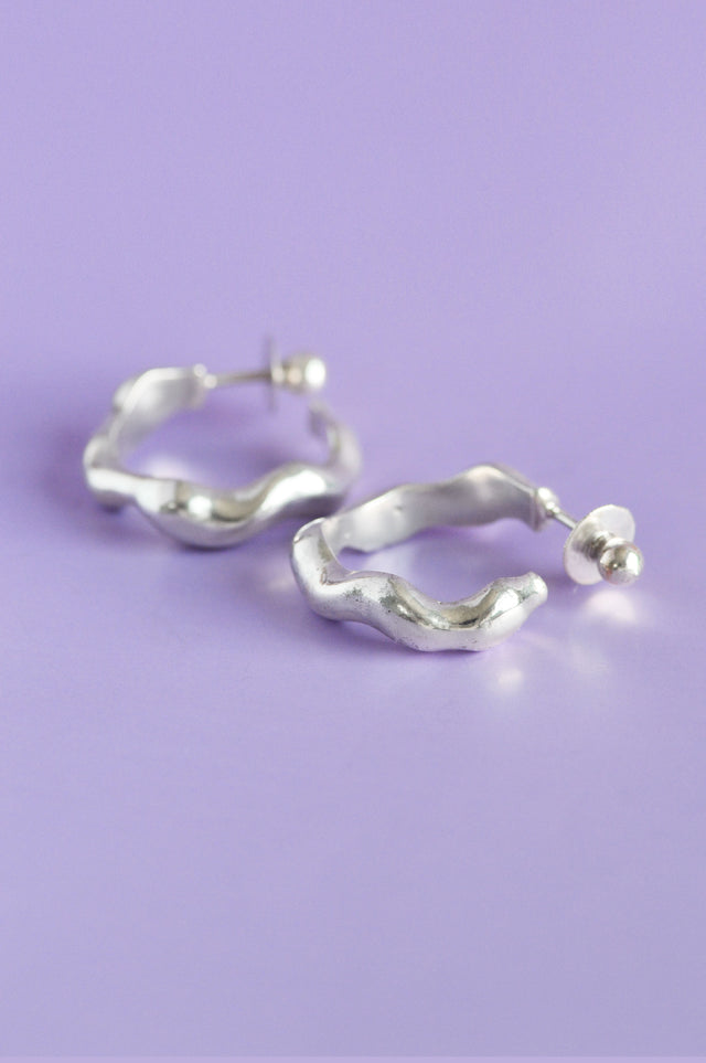 Liquid Hoops Silver Earrings