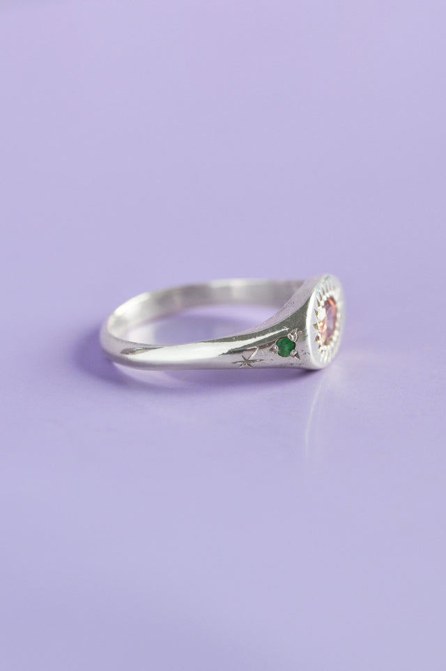 Penny Peach Tourmaline Silver Ring