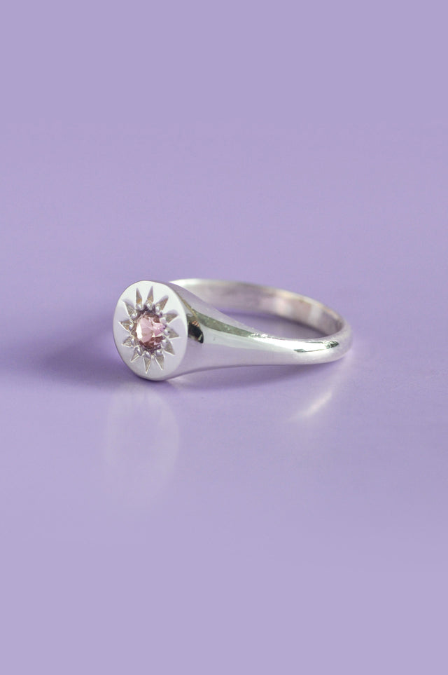 Daisy Pink Tourmaline Signet Silver Ring