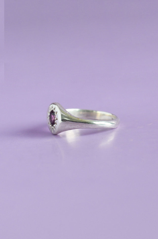 Daisy Rhodolite Garnet Signet Silver Ring