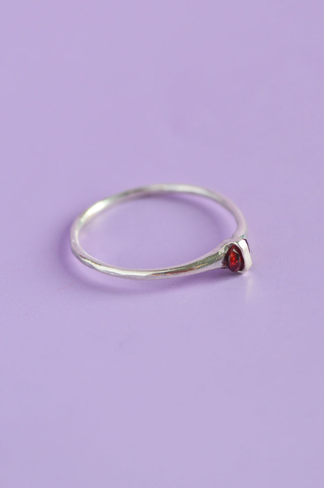 Capsule Red Garnet Silver Ring