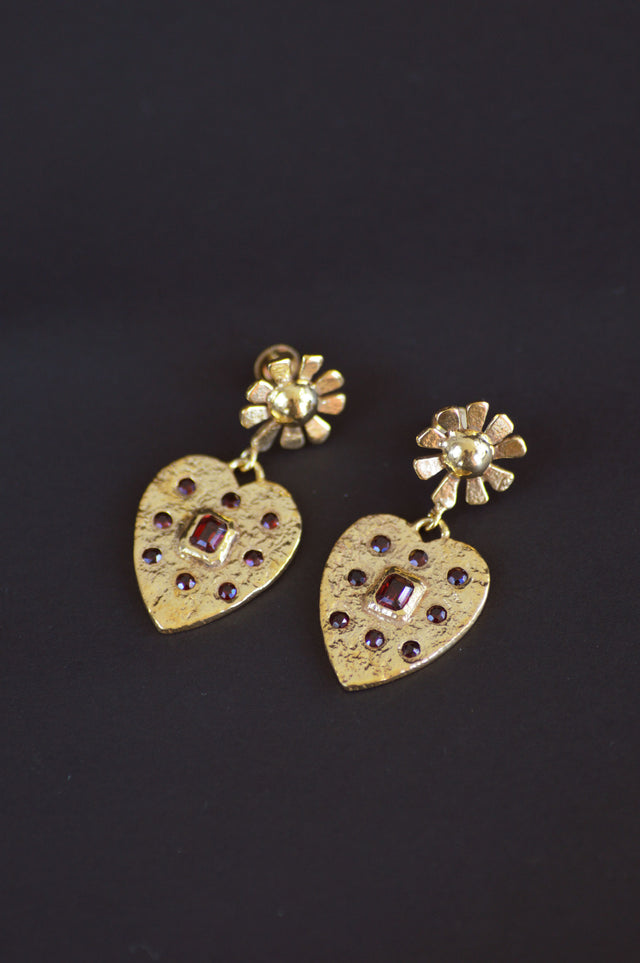 Love in Bloom Garnet Brass Earrings 1296