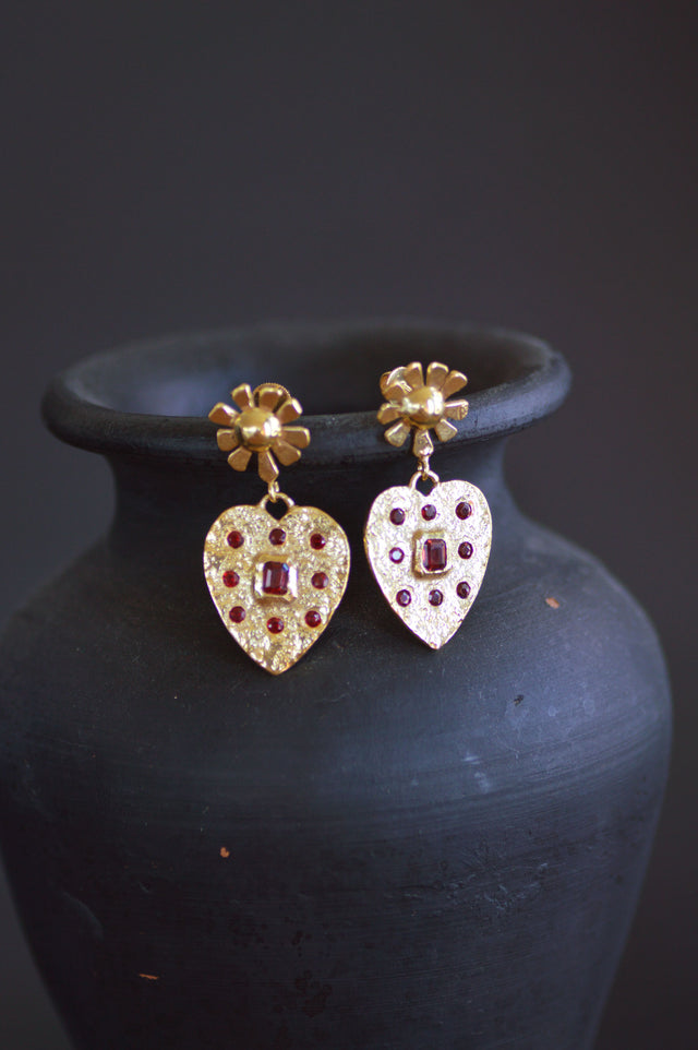 Love in Bloom Garnet Brass Earrings 1296