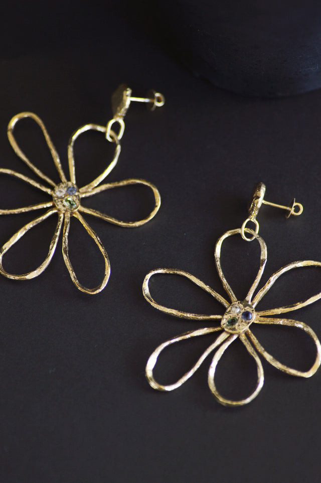 Daisy Peridot, Beryle & Iolite Brass Earrings 1301