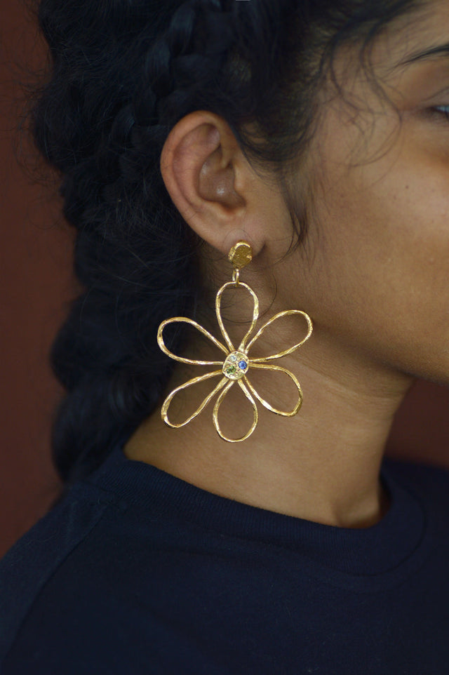 Daisy Peridot, Beryle & Iolite Brass Earrings 1301