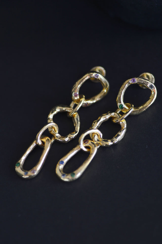 Nova Chain Tsavorite & Sapphire Brass Earrings