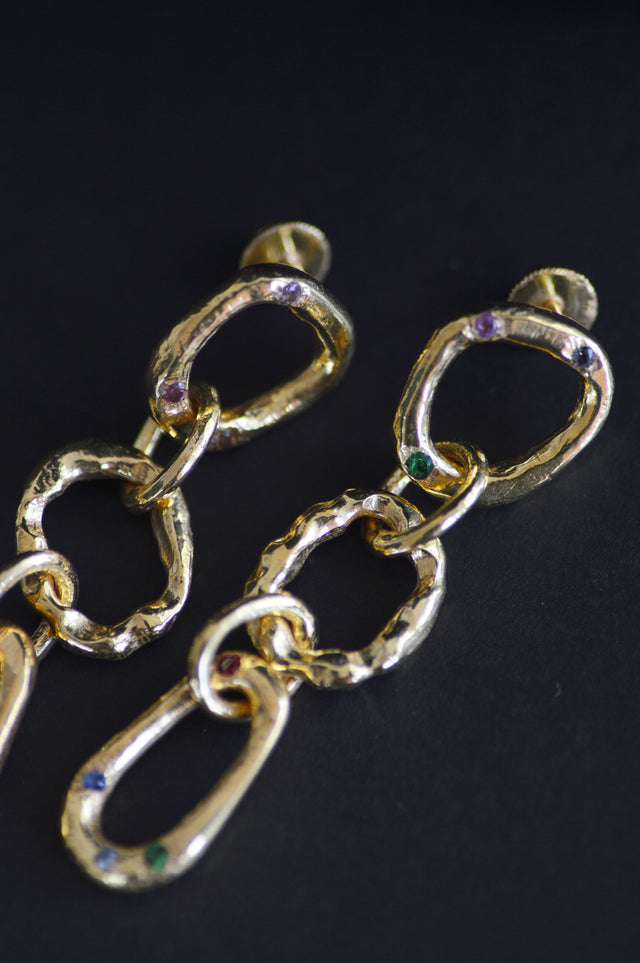 Nova Chain Tsavorite & Sapphire Brass Earrings