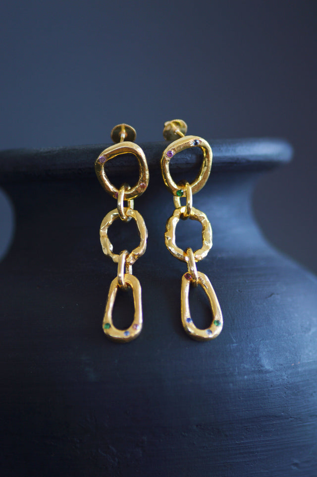 Nova Chain Tsavorite & Sapphire Brass Earrings