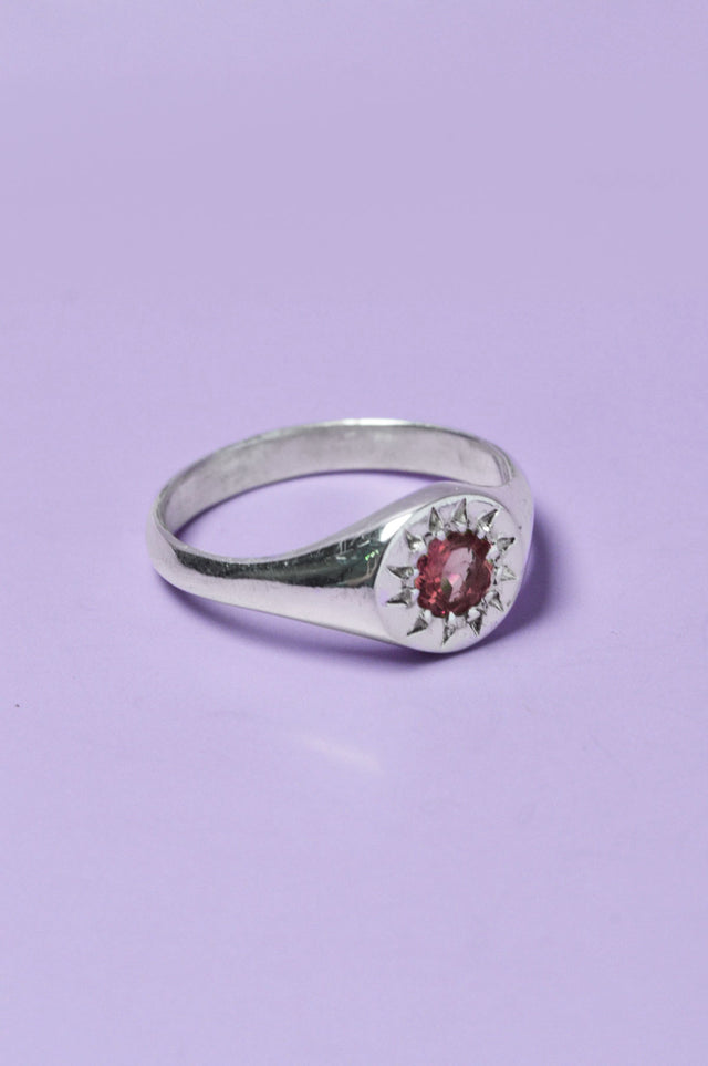 Daisy Rhodolite Garnet Signet Silver Ring