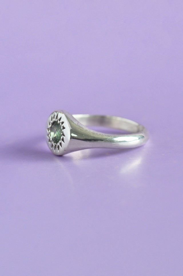 Daisy Green Tourmaline Silver Signet Ring