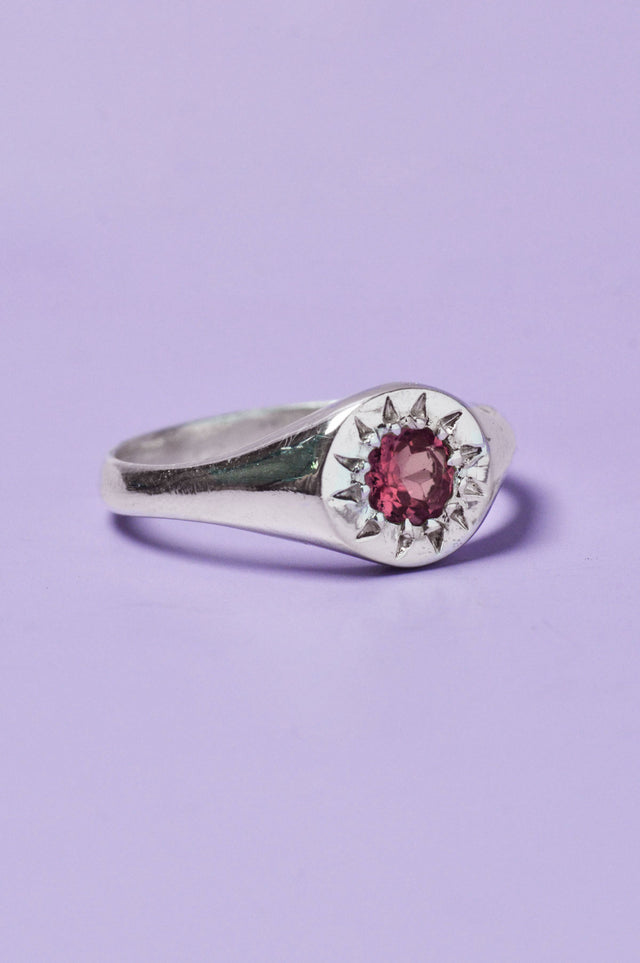 Daisy Rhodolite Garnet Signet Silver Ring