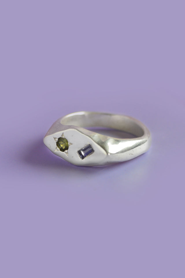 Frankie Tanzanite & Green Tourmaline Silver Signet 906-12