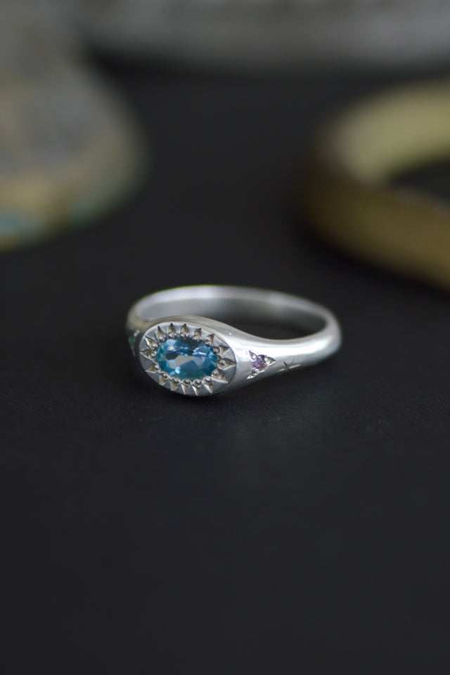 Penny Blue Topaz Silver Signet Ring