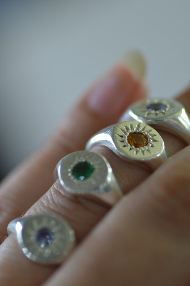 Daisy Green Tourmaline Silver Signet Ring