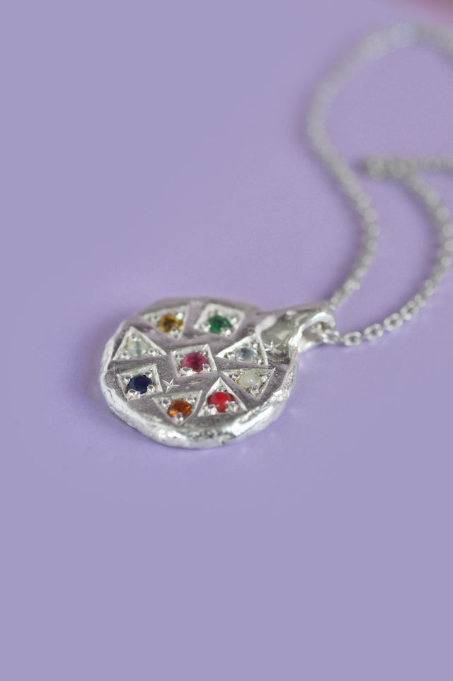 Navaratna Silver Pendant