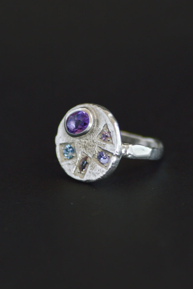 Palette Amethyst & Sapphire Silver RIng 1111-1