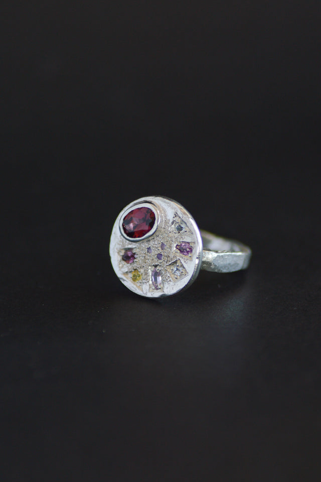 Palette Garnet, Sapphire & Amethyst Silver Ring 1223-1