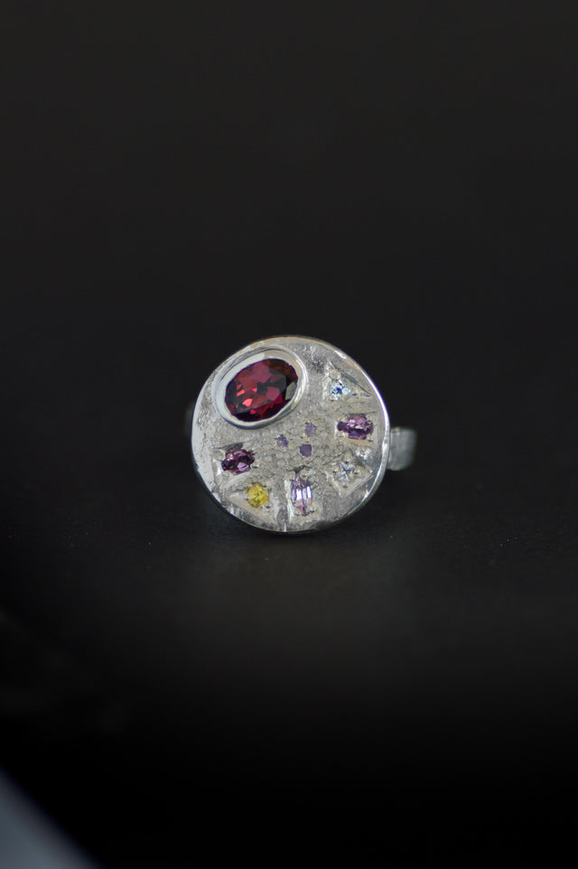 Palette Garnet, Sapphire & Amethyst Silver Ring 1223-1