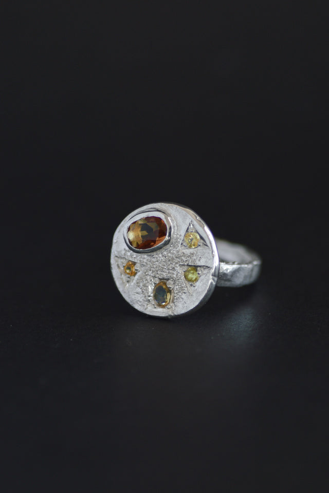 Palette Citrine & Sapphire Silver RIng 1282-3