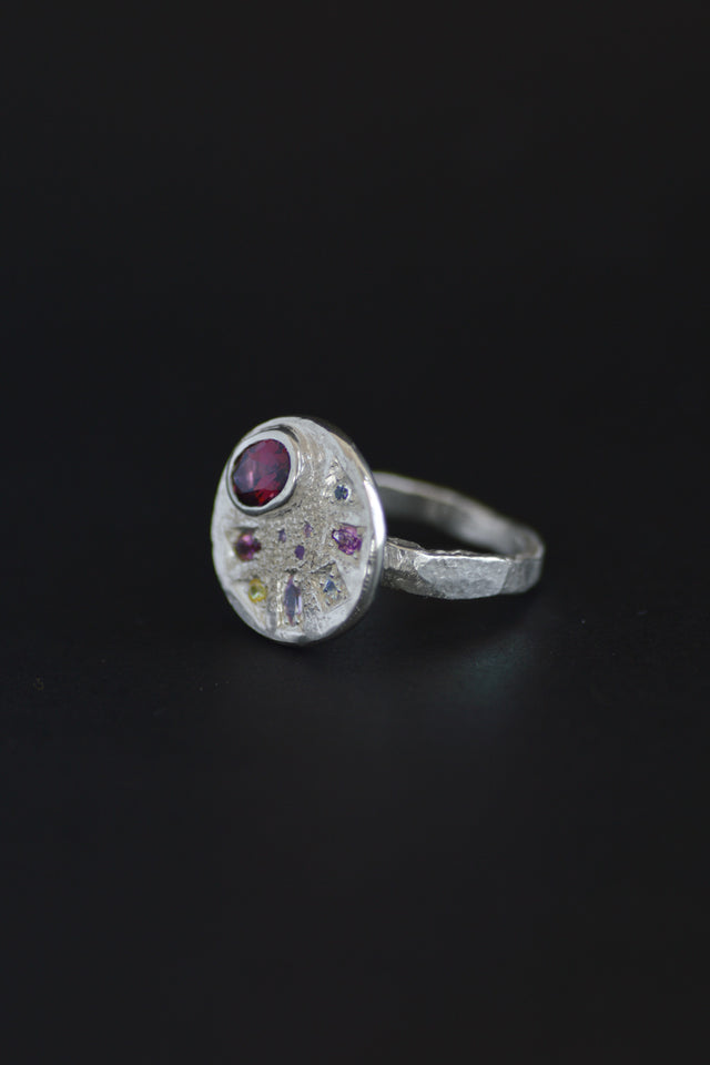 Palette Garnet, Sapphire & Amethyst Silver Ring 1223-1