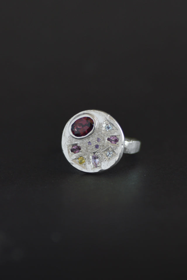 Palette Garnet, Sapphire & Amethyst Silver Ring 1223-1