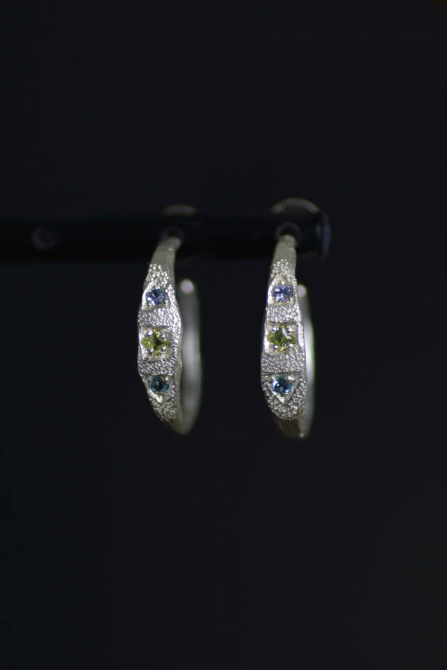 Dancer Topaz, Peridot & Tanzanite Silver Hoop Earrings 1197-3