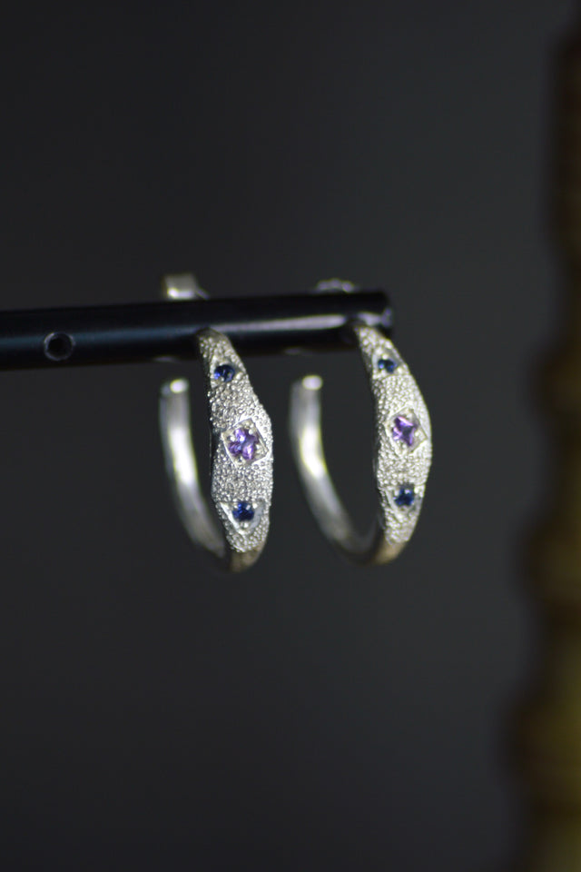 Dancer Sapphire Silver Hoop Earrings 907-4