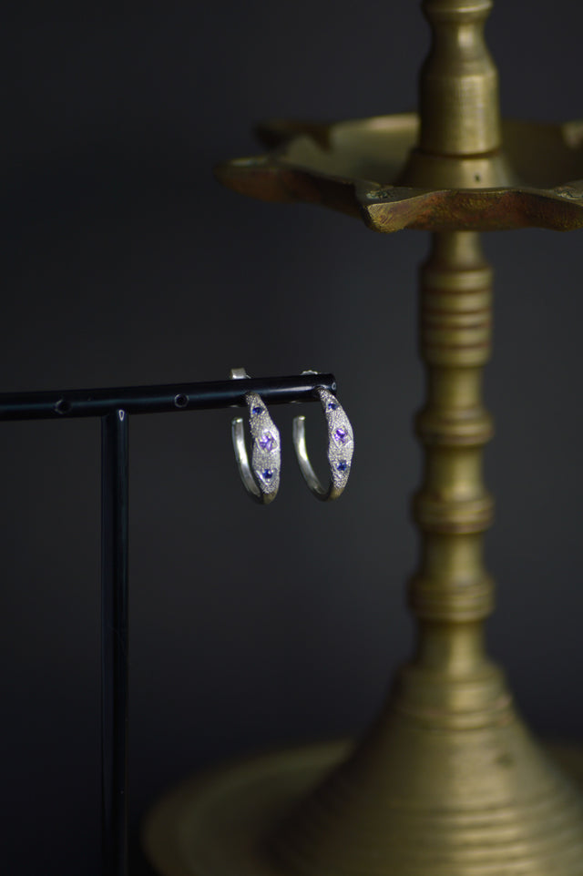 Dancer Sapphire Silver Hoop Earrings 907-4