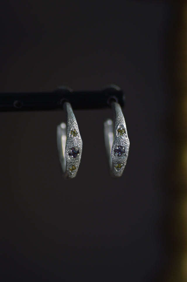 Dancer Sapphire and Garnet Silver Hoop Earrings 1141-4