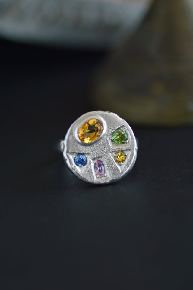 Palette Citrine, Peridot, Beryl & Tourmaline Ring 1111-2