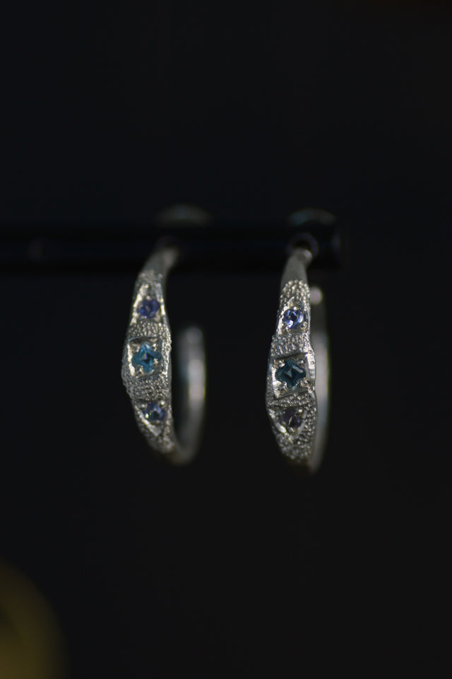 Dancer Amethyst, Topaz & Tanzanite Silver Hoop Earrings 1197-5