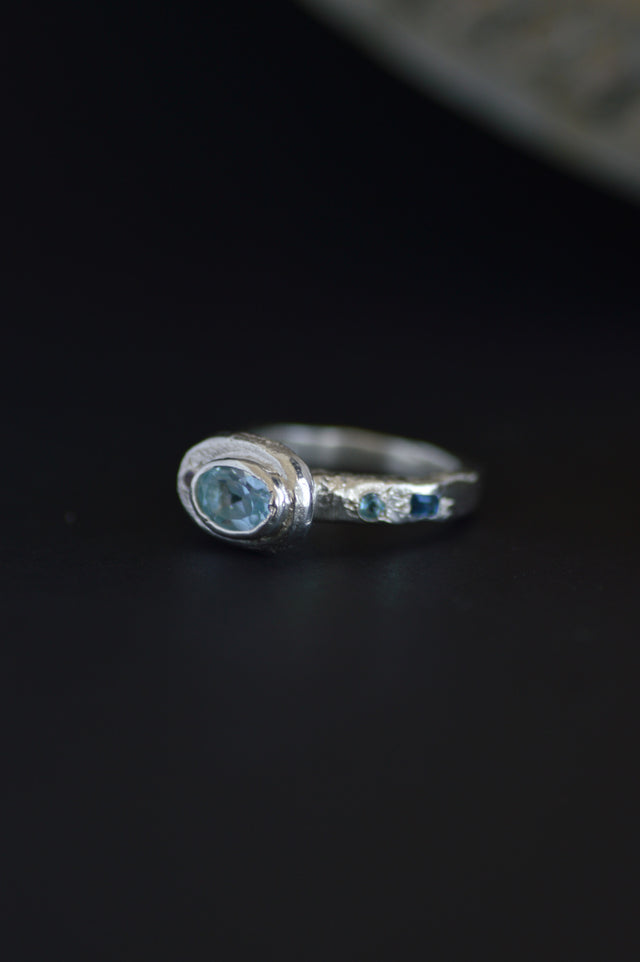 Poet Blue Topaz Silver Ring 1215-3