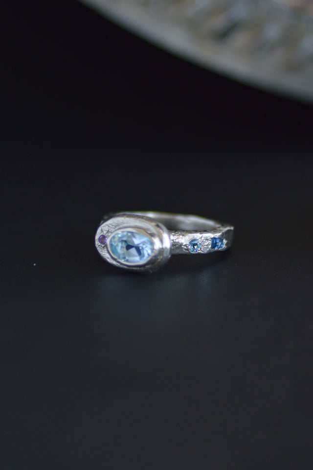 Poet Blue Topaz Silver Ring 1215-3