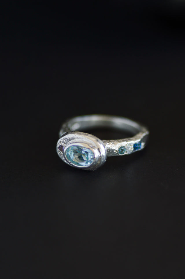 Poet Blue Topaz Silver Ring 1215-3