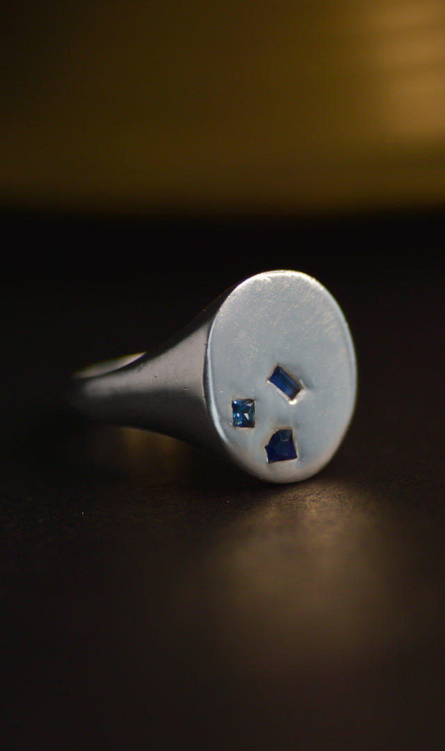 Terrazzo Sapphire Silver Signet Ring