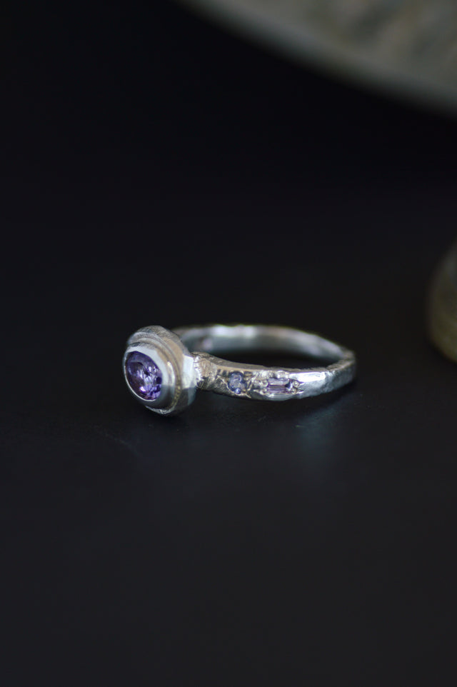 Poet Amethyst, Sapphire & Tanzanite Silver Ring 1080-4