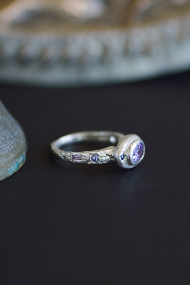 Poet Amethyst, Sapphire & Tanzanite Silver Ring 1080-4