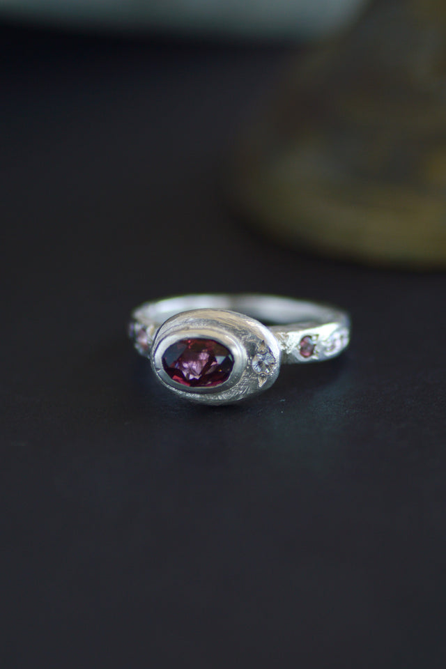 Poet Garnet, Sapphire & Tourmaline Ring 1080-2