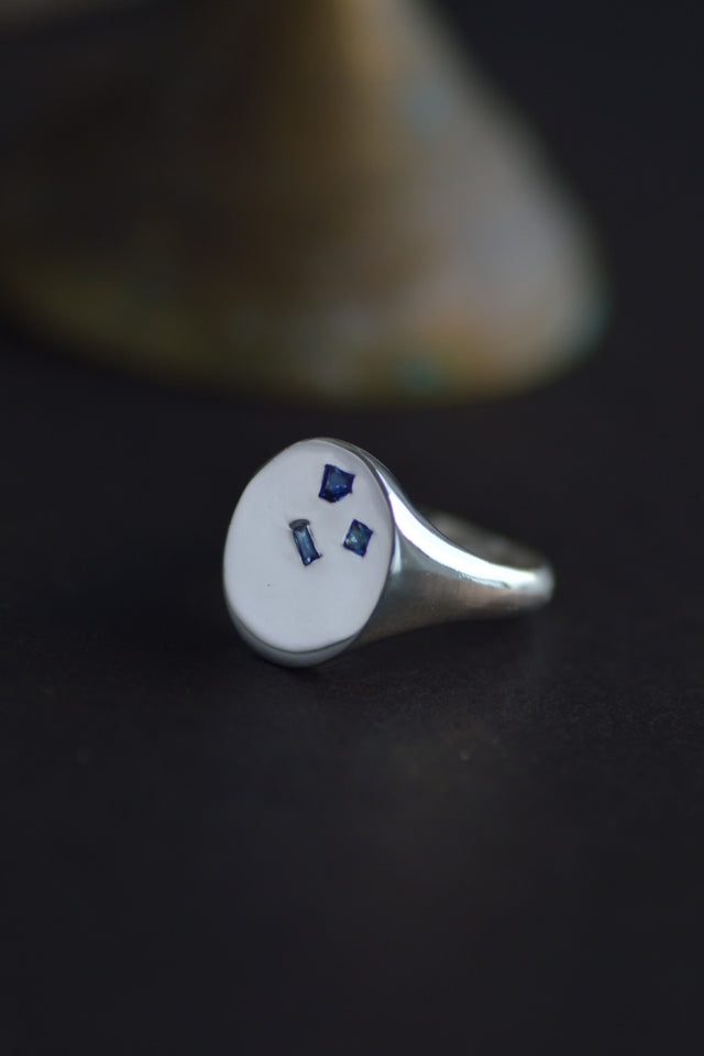 Terrazzo Sapphire Silver Signet Ring