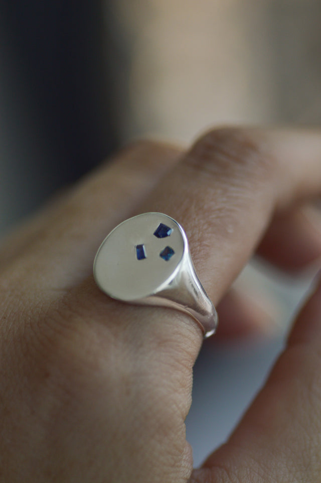 Terrazzo Sapphire Silver Signet Ring