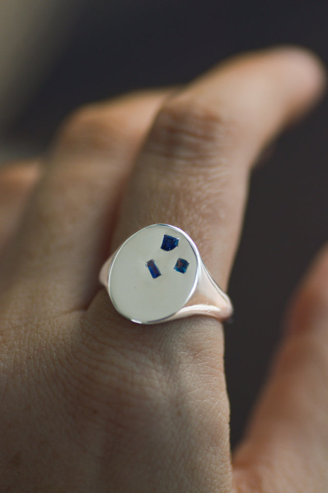 Terrazzo Sapphire Silver Signet Ring