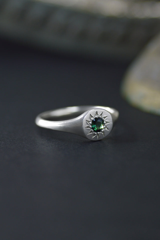 Daisy Green Tourmaline Silver Signet Ring