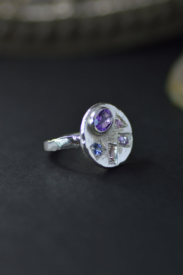 Palette Amethyst & Sapphire Silver RIng 1111-1